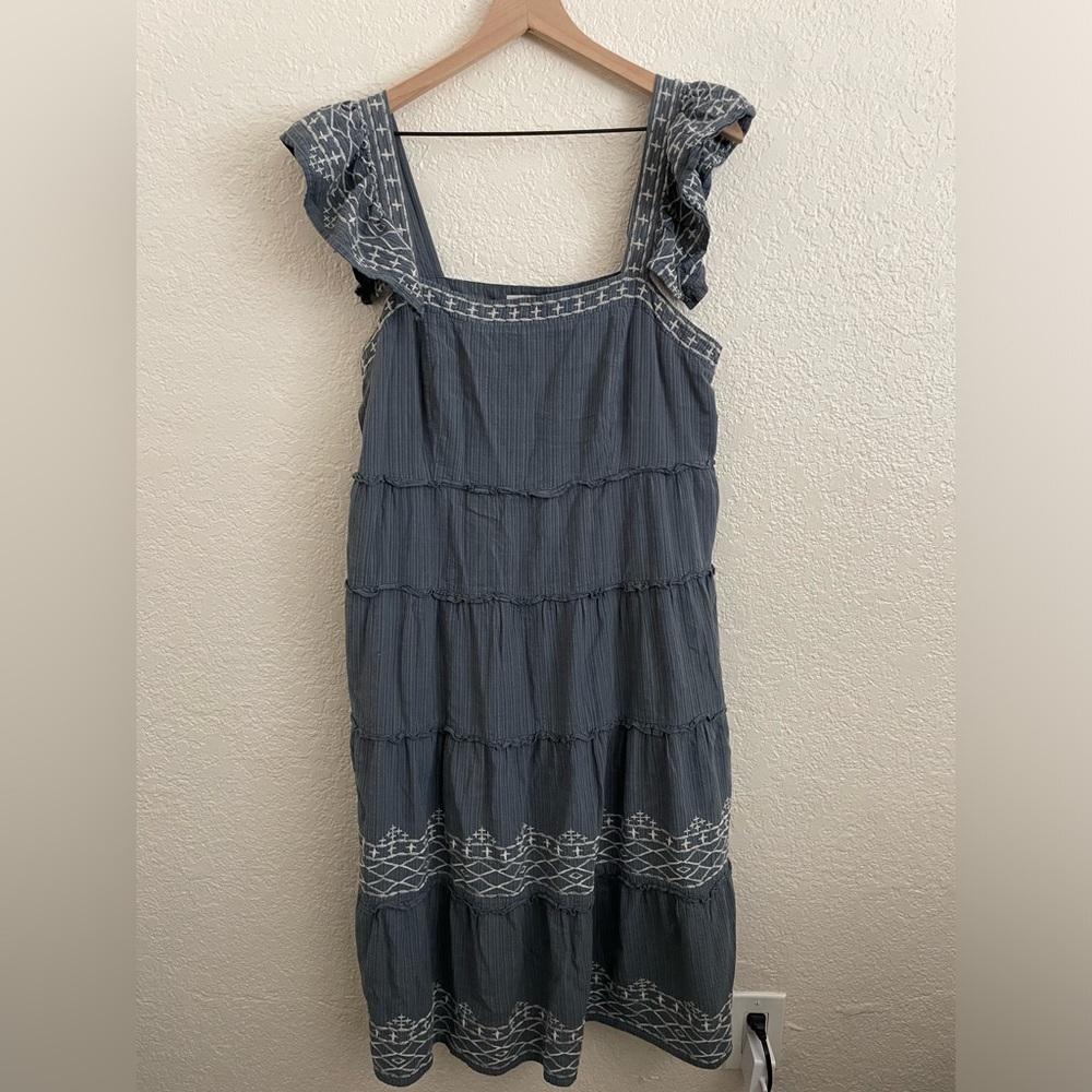 Ruffle sleeve tiered embroidered dress